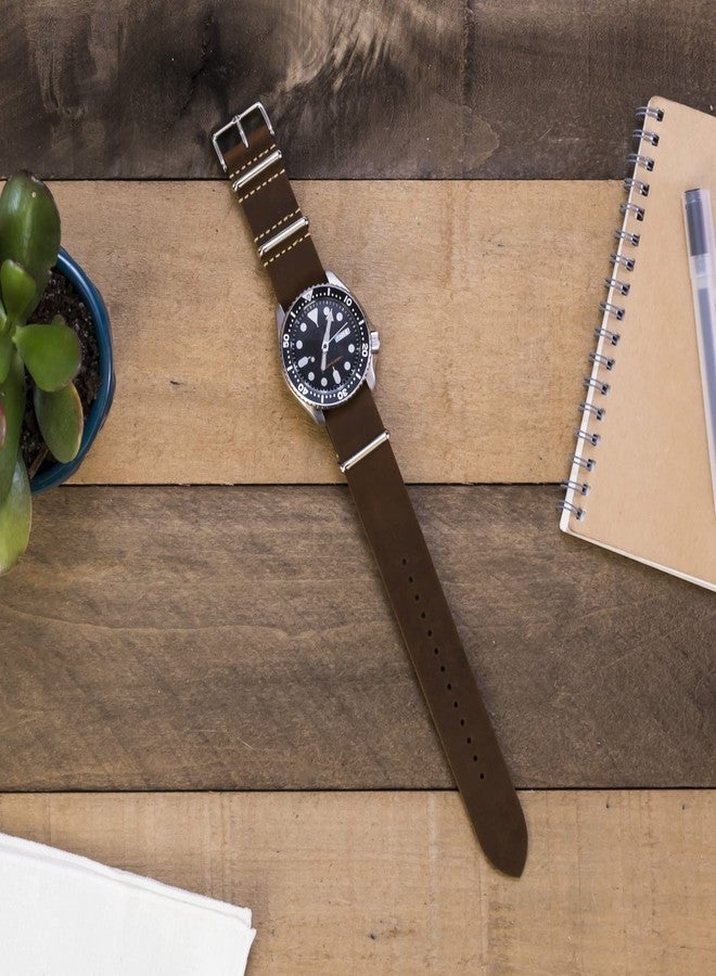 Benchmark Basics Leather Watch Band - Crazy Horse Oiled Leather One-Piece Watch Straps for Men & Women - 20mm, Dark Brown - Image 5
