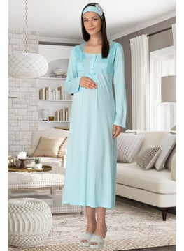 Mecit Pijama Mecit Pajamas Mecit 5354 Turquoise Dressing Gown Maternity Nightgown Set  - Image 2