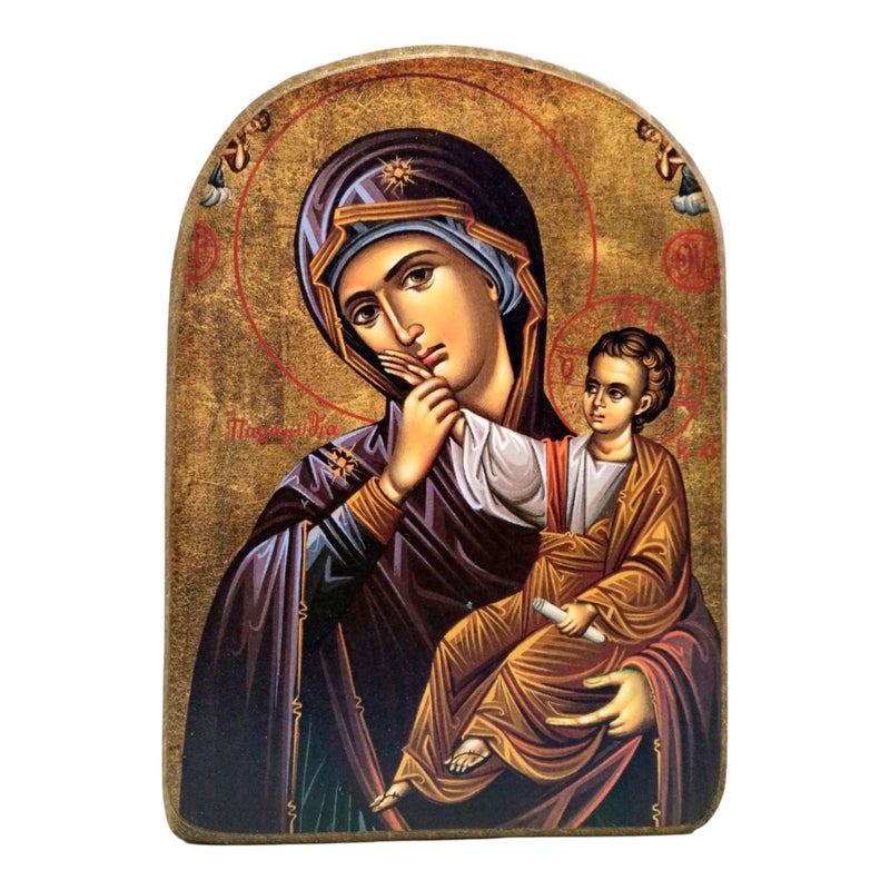 Iconsgr Handmade Wooden Greek Christian Orthodox Mount Athos Icon of Virgin Mary /Mp2 - Image 1