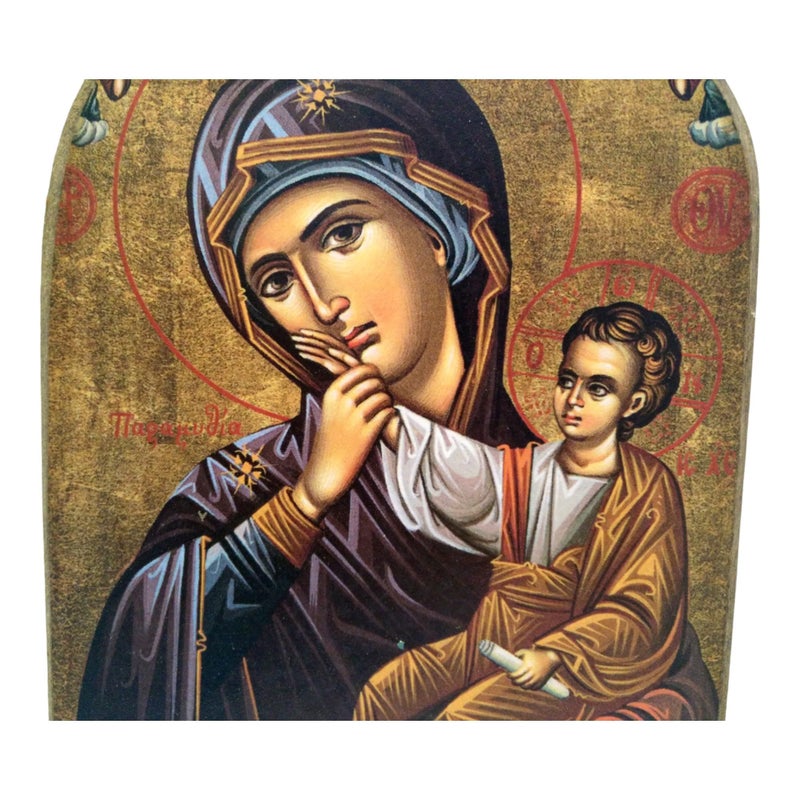 Iconsgr Handmade Wooden Greek Christian Orthodox Mount Athos Icon of Virgin Mary /Mp2 - Image 2