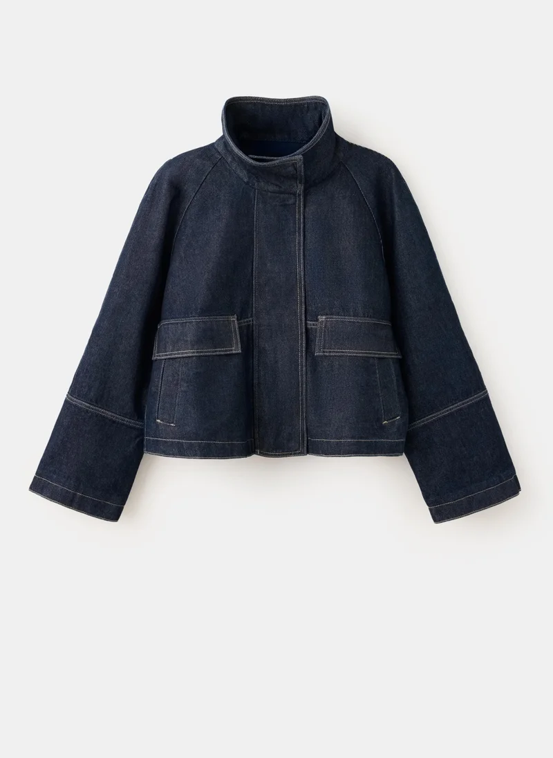 Mango TS-TEJANO SOFT Funnel Neck Denim Jacket for Women | Best Price UAE