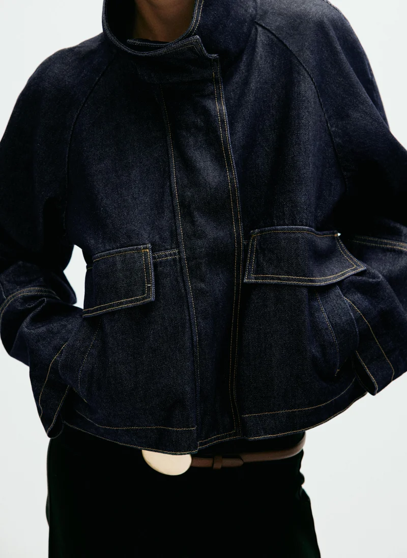 Mango TS-TEJANO SOFT Funnel Neck Denim Jacket for Women | Best Price UAE