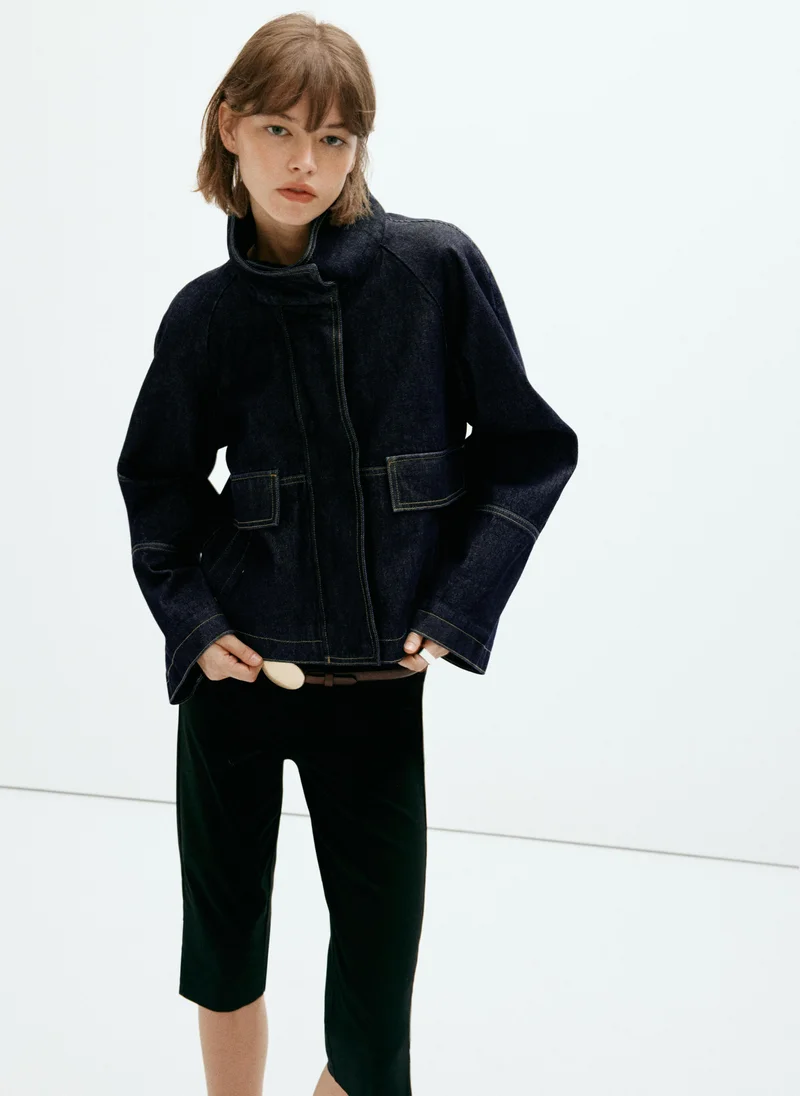 Funnel Neck Denim Jacket