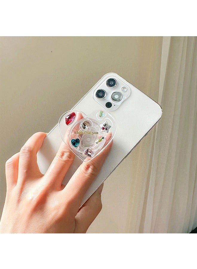 Ring Holder for Mobile, Transparent heart-shaped state, rhinestones of different colors and shapes, Expandable Collapsible Mobile Phone Grip Stand Holder for Smartphone Tablet Cell Phone Accessory - Image 1
