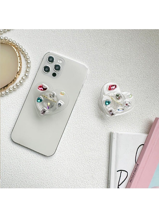 Ring Holder for Mobile, Transparent heart-shaped state, rhinestones of different colors and shapes, Expandable Collapsible Mobile Phone Grip Stand Holder for Smartphone Tablet Cell Phone Accessory - Image 2