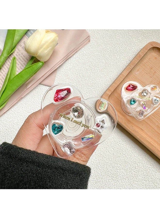 Ring Holder for Mobile, Transparent heart-shaped state, rhinestones of different colors and shapes, Expandable Collapsible Mobile Phone Grip Stand Holder for Smartphone Tablet Cell Phone Accessory - Image 3