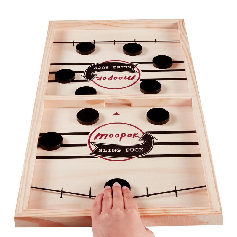 moopok Fast Sling Puck Game Fast Action Super Foosball Table Desktop Battle Slingshot Wooden Air Hockey Board Game Guaranteed Fun for Family Game Night or Friends Party - Image 2