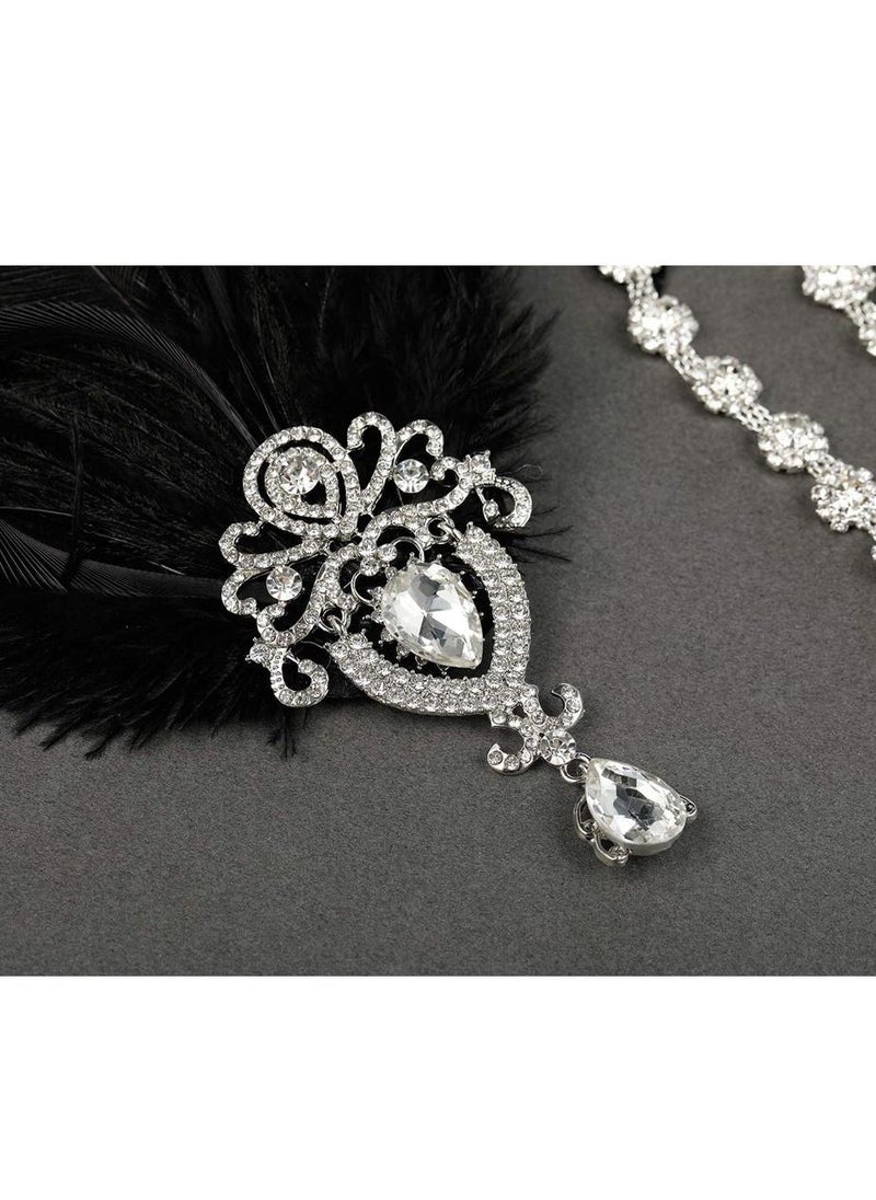 1920s Feather Headpiece, Womens Ostrich Feather Crystal Headband, Great Gatsby Hair Accessories for Women, Ribbon Tie, Flapper Accessories, Art Deco Headpiece (Black) - Image 5