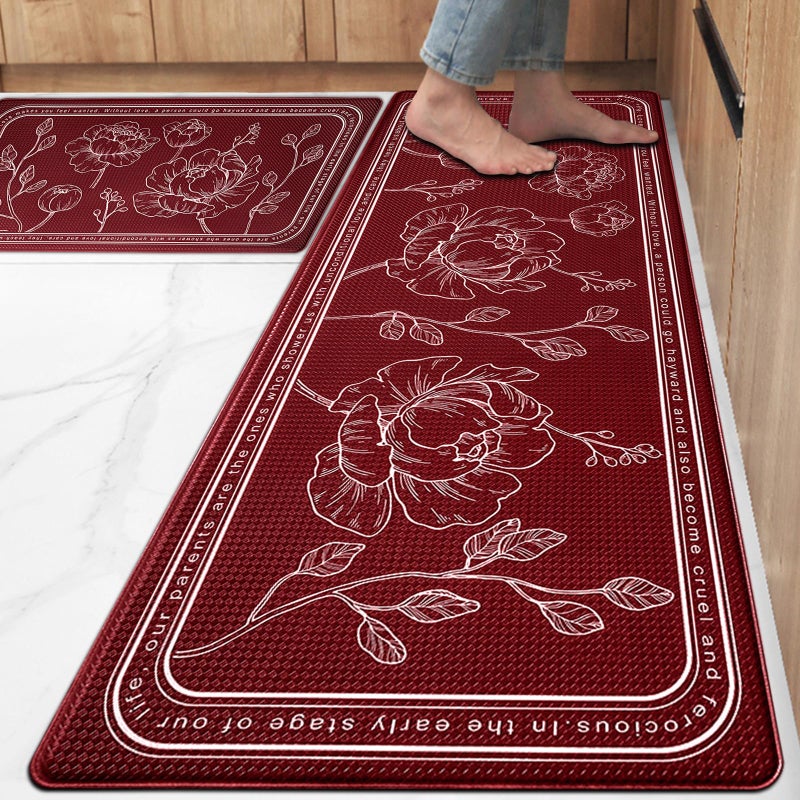 ROTTOGOON Kitchen Floor Mat Set of 2, Cushioned Anti Fatigue Kitchen Mat 17"x59"+17"x29", Non-Slip Waterproof Kitchen Rug, Premium PVC Comfort Kitchen Mats and Rugs for Kitchen, Office, Home, Laundry - Image 1