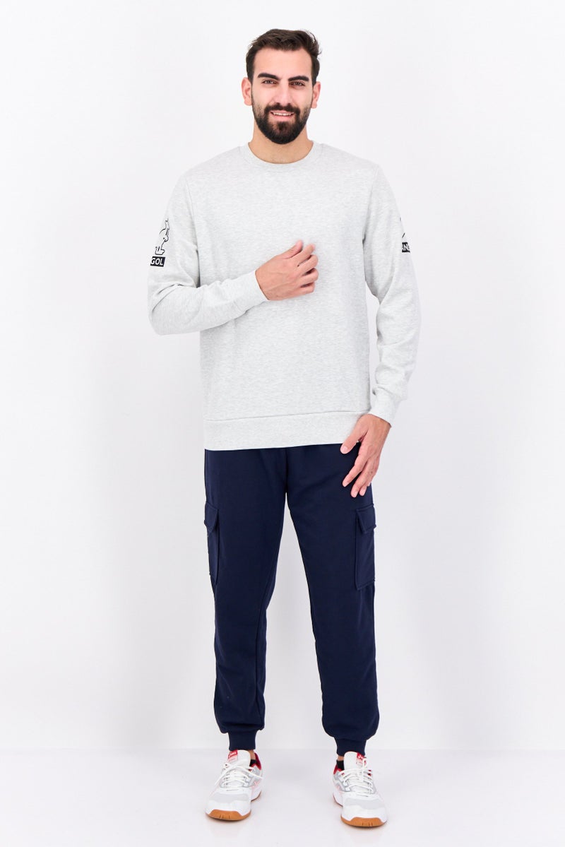 KANGOL سويت شيرت رجالي بأكمام طويلة ورقبة مضلعة مع رسومات، رمادي - Image 4