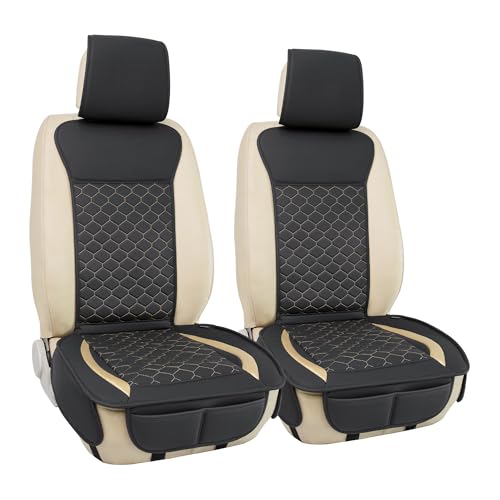 Elantrip 2PCs Front Car Seat Covers Leather Car Seat Protector Universal fit for Most Cars SUVs and Trucks Water Proof Seat Protector Black and Gold - Image 2