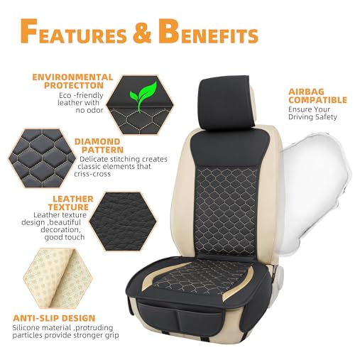 Elantrip 2PCs Front Car Seat Covers Leather Car Seat Protector Universal fit for Most Cars SUVs and Trucks Water Proof Seat Protector Black and Gold - Image 5
