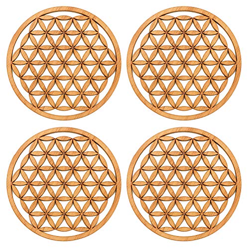 DULI™ Laser Cut MDF Wooden Coasters for Tea Coffee (Set of 4) (Floral Design) - Image 3