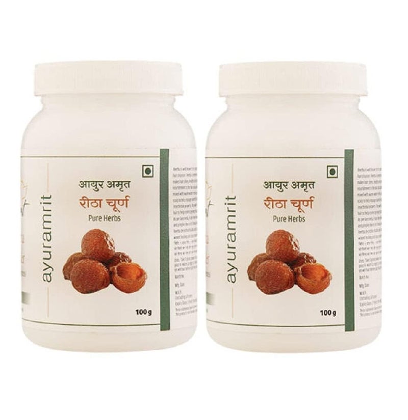 Ayur Amrit Reetha Powder Natural Shampoo For Silky Smooth Hair Pack of 2 x 100 gm Each - Image 1