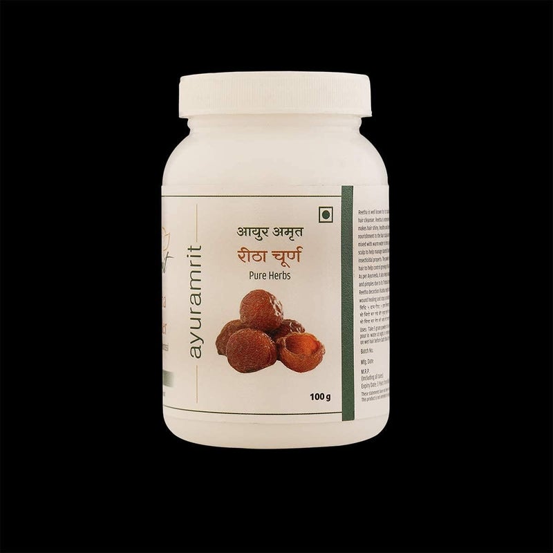 Ayur Amrit Reetha Powder Natural Shampoo For Silky Smooth Hair Pack of 2 x 100 gm Each - Image 2