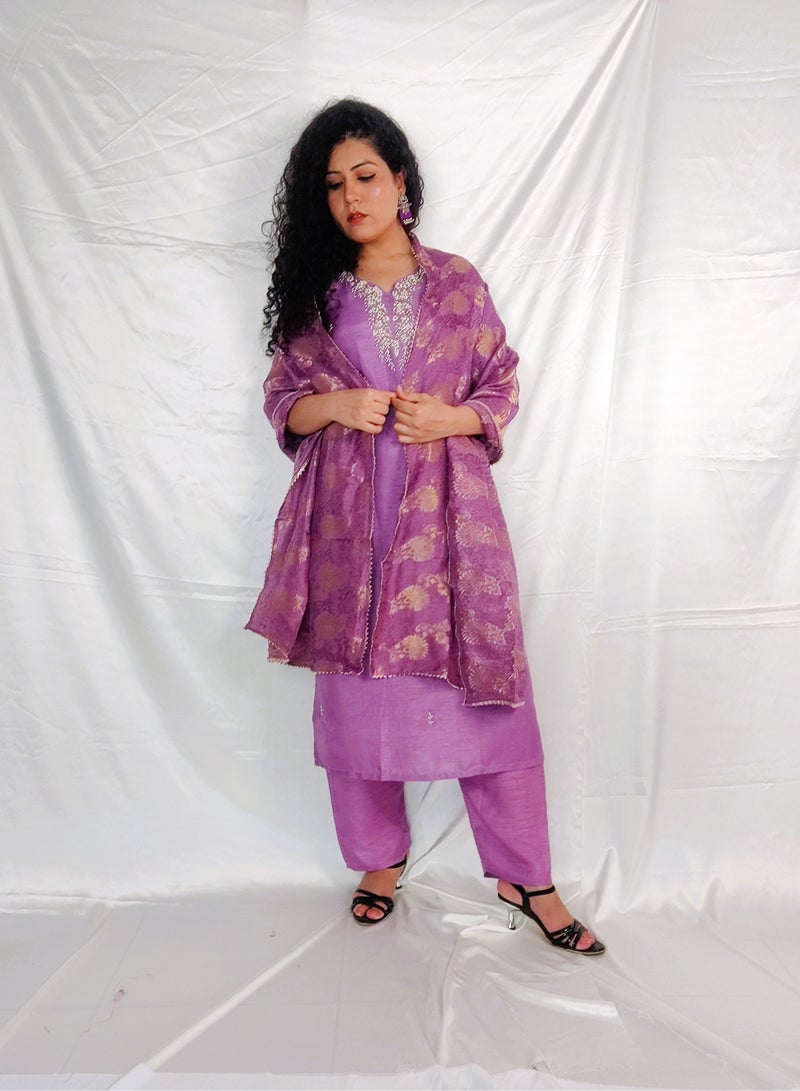 PRIYA’S PANACHE PRIYA’S PANACHE Silk Kurta Pant Set for Women with Banarasi Dupatta | Festive & Ethnic Wear.  - Image 1