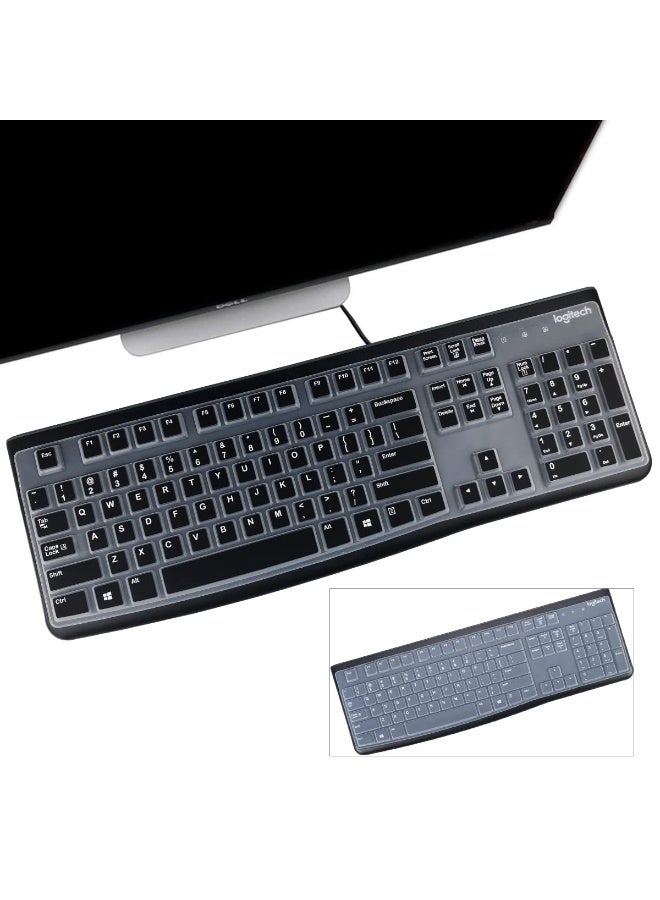 Logitech K120&MK120 Silicone Keyboard Protective Cover Ergonomically Designed Desktop USB Wired Keyboard Waterproof Protection Accessory (Transparent Black) - Image 1
