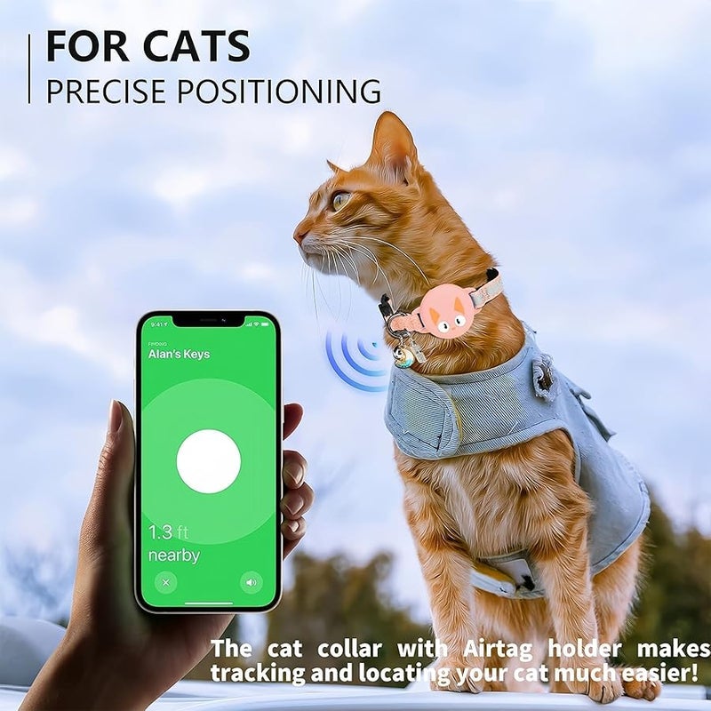 Woyinger Reflective Breakaway Cat Collars with Bells, Hidden GPS Tracker for Airtag Safety Buckle Kitten Collar, with Name Tag, Waterproof for AirTag Luminous Holder, Accessories, Stuff(Pink) - Image 5