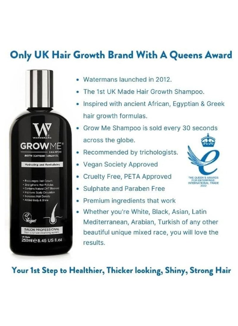 Watermans - Shampoo rich in biotin, caffeine and argan oil to moisturize hair and stimulate its growth 250 ml - Image 1