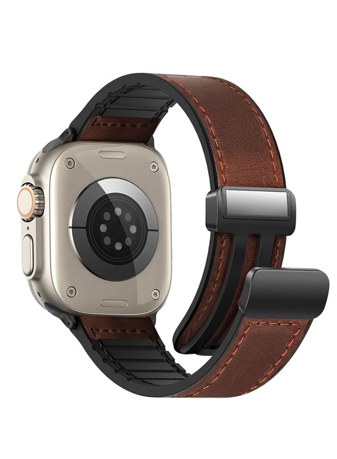 أربطة جلدية مغناطيسية متوافقة مع ساعة Apple Watch 42 مم (سلسلة 10/11) 41 مم 40 مم 38 مم للرجال والنساء، جلد طبيعي مع مشبك مغناطيسي لسلسلة iWatch SE11/10/9/8/7/6/5/4/3/2/1 - Image 1