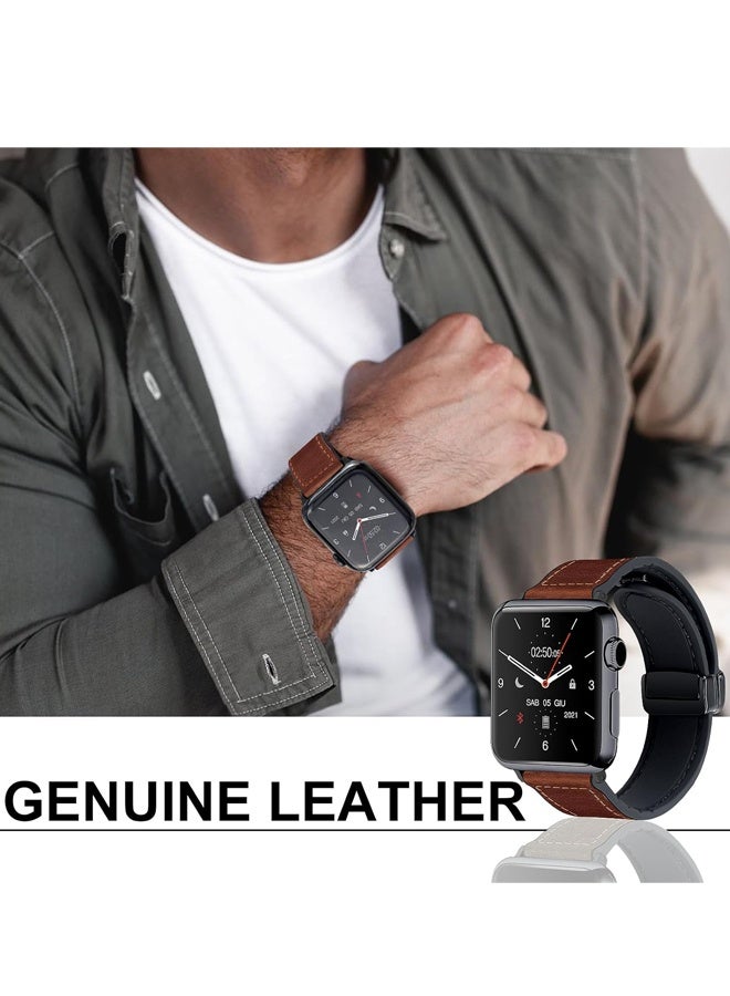 أربطة جلدية مغناطيسية متوافقة مع ساعة Apple Watch 42 مم (سلسلة 10/11) 41 مم 40 مم 38 مم للرجال والنساء، جلد طبيعي مع مشبك مغناطيسي لسلسلة iWatch SE11/10/9/8/7/6/5/4/3/2/1 - Image 2