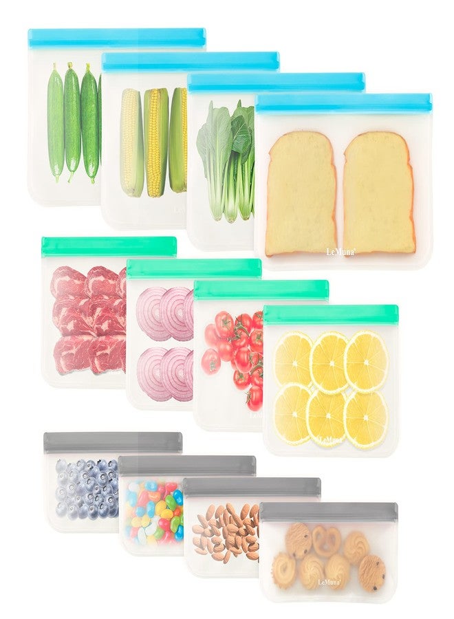 LeMuna 12 Pack Multi-Size Reusable Food Storage Bags - BPA-Free Leakproof Freezer Bags (4Gallon/4Sandwich/4Snack) - Image 1