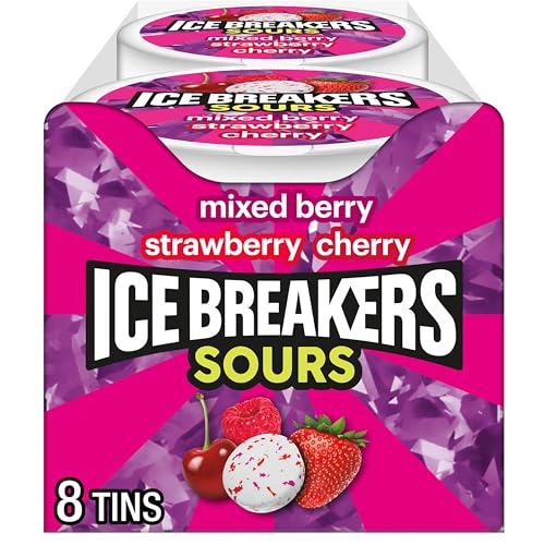 ICE BREAKERS Sours Assorted Fruit Flavored Sugar Free Mints Tin 15 oz Pack of 8 - Image 1