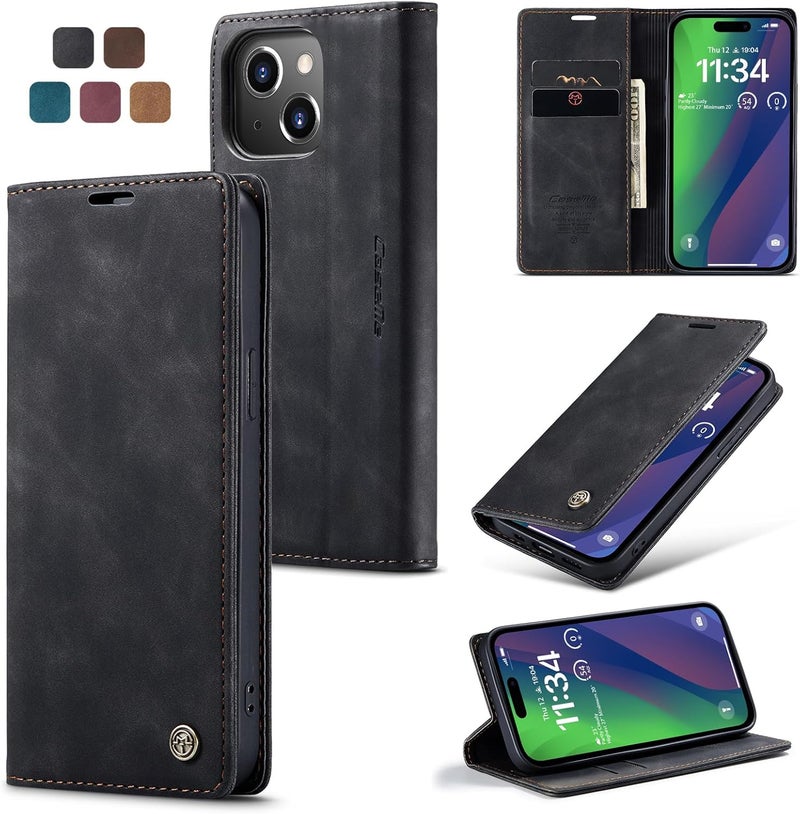 Cracedily Case for iPhone 15 Plus Case, Premium Leather Flip Wallet Case with Card Slots and Horizontal Stand Function Magnet Coque Cover Protective Case for iPhone 15 Plus, Black - Image 1