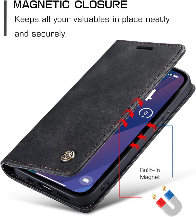 Cracedily Case for iPhone 15 Plus Case, Premium Leather Flip Wallet Case with Card Slots and Horizontal Stand Function Magnet Coque Cover Protective Case for iPhone 15 Plus, Black - Image 3