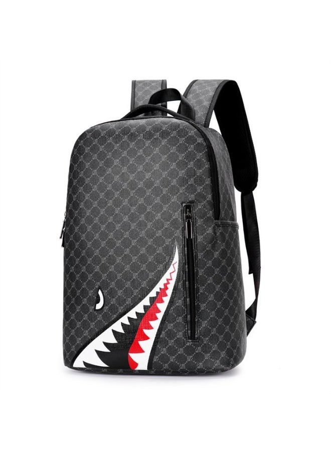New style casual shark-print backpack for business, large capacity men's travel bag, school bag for college students - Image 1