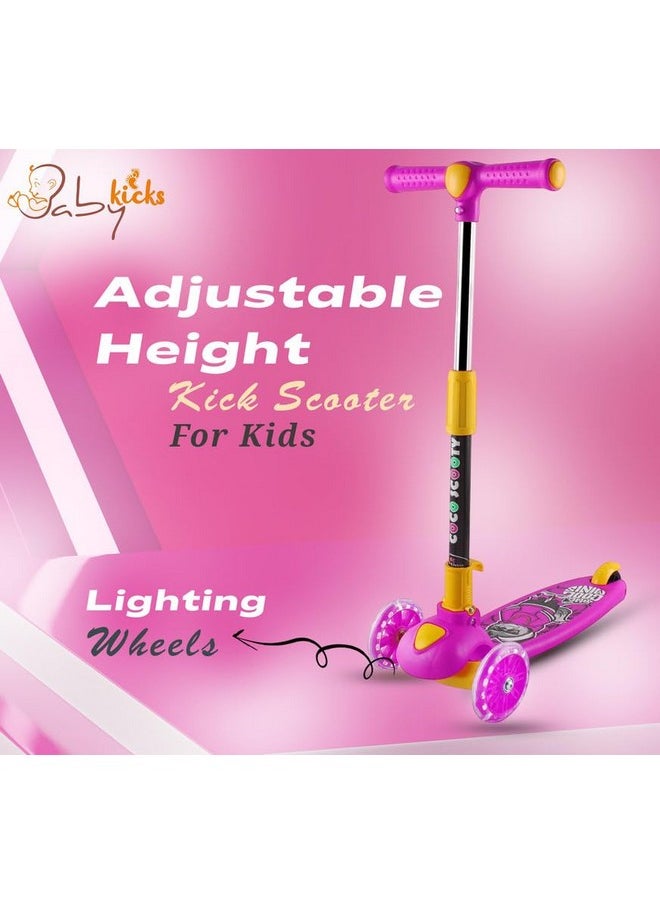 BabyKicks Babykicks Pluto Racer Kick Scooter for Kids 6-12 Years, Height Adjustable Foldable Kids Scooter with Lighting Wheels & Rear Foot Brake, Suitable for Unisex Kids (Pink)  - Image 2