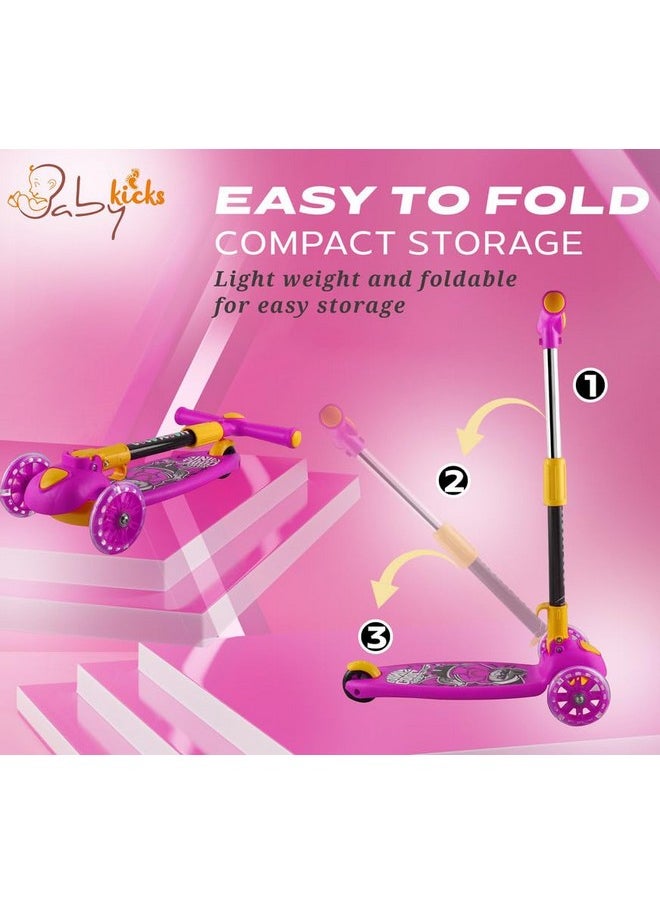 BabyKicks Babykicks Pluto Racer Kick Scooter for Kids 6-12 Years, Height Adjustable Foldable Kids Scooter with Lighting Wheels & Rear Foot Brake, Suitable for Unisex Kids (Pink)  - Image 3