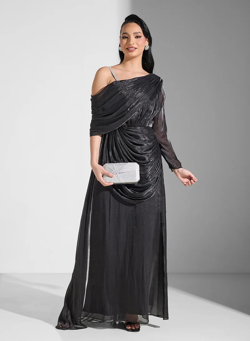 Namshi x Draped Metallic Gown Dress
