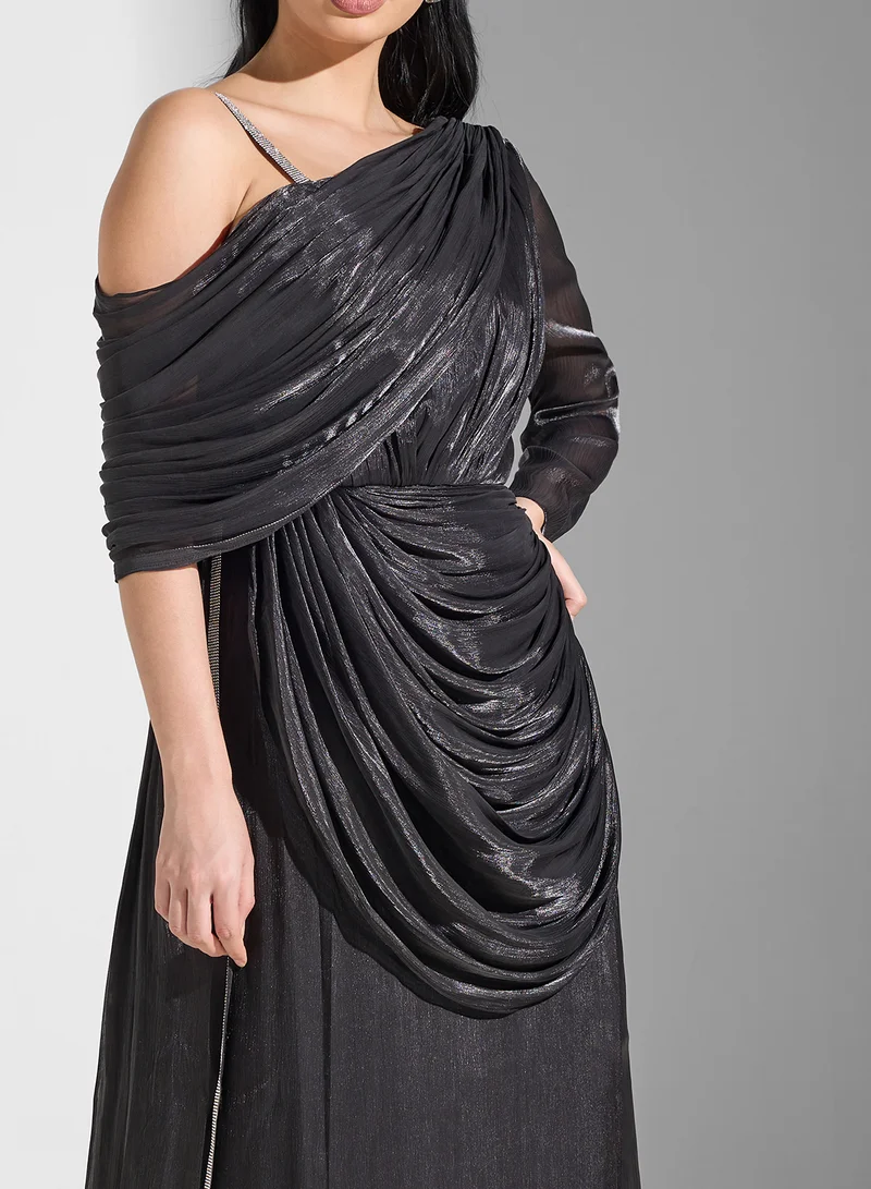 Namshi x Draped Metallic Gown Dress