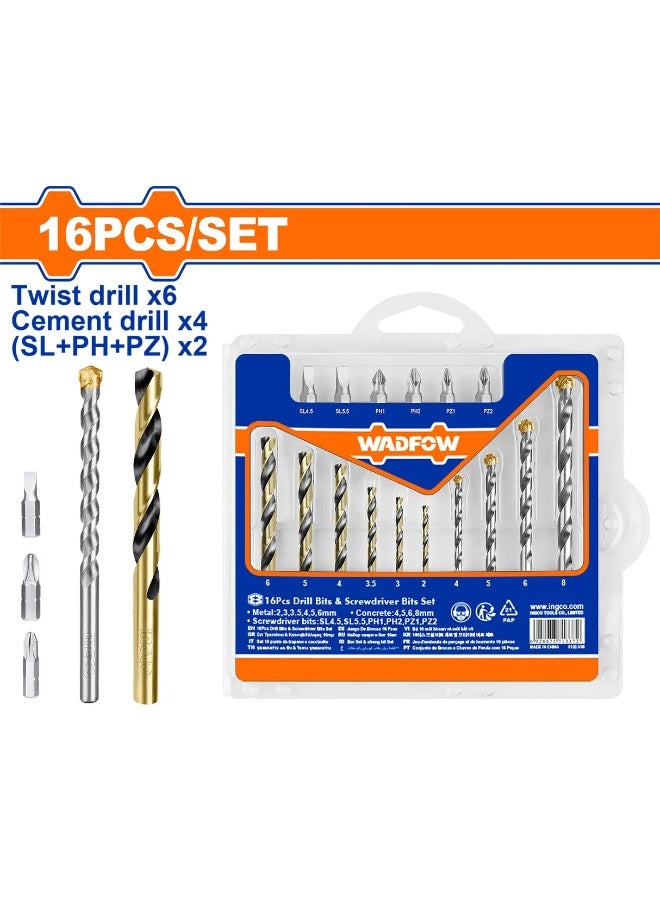 WADFOW 16-Piece Drill and Screwdriver Bit Set – WKS4165 HSS Twist & Masonry Drill Bits Kit with 25mm Screwdriver Bits for Metal, Wood, Concrete, DIY & Professional Use - Image 2