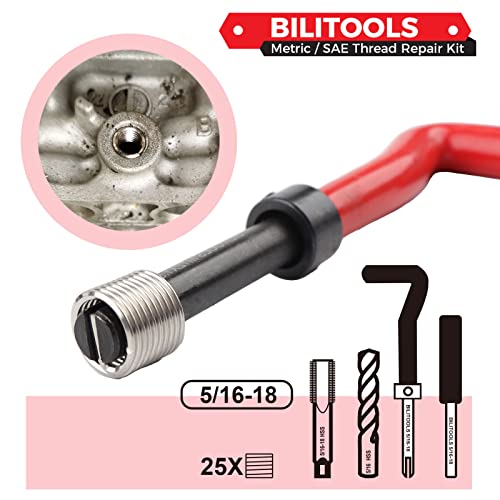 BILITOOLS مجموعة إصلاح الخيوط BILITOOLS 5/16-18 بوصة، مجموعة إصلاح هليكويل HSS، - Image 3