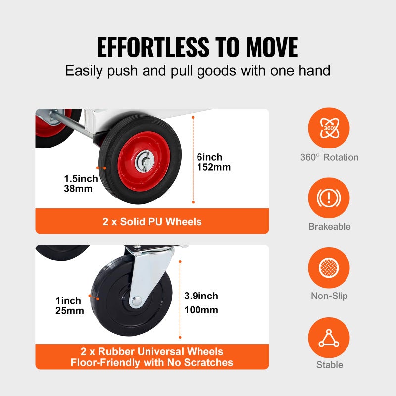 VEVOR Aluminum Folding Hand Truck, 2 in 1 Design 400 lbs Capacity, Heavy Duty Industrial Collapsible cart, Dolly Cart with Rubber Wheels for Transport and Moving in Warehouse, Supermarket, Garden - Image 3
