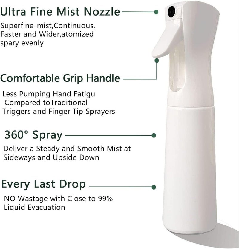 INOVERA Refillable Empty Mist Water Spray Bottle for Taming Hair in Morning, Hairstyling, Plants, Pets (White, 300ml) - Image 3