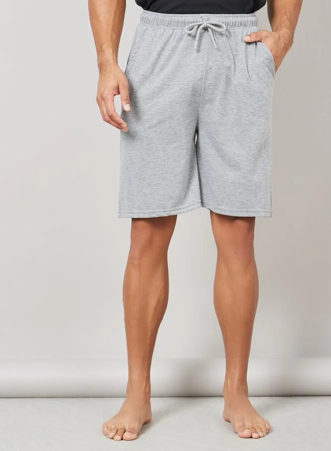 Styli Colorblock Melange T-Shirt & Solid Drawstring Shorts Set