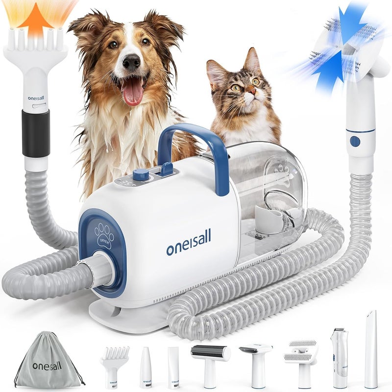 Oneisall Dog Vacuum & Dryer for Shedding Grooming, 8 in 1 Dog Grooming Kit with Metal Blade Pet Clippers, Adjustable Speed and Temperature Control Blower - Image 1