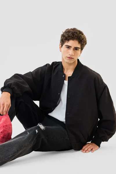 SNITCH Snap Button Oversized Bomber Jacket