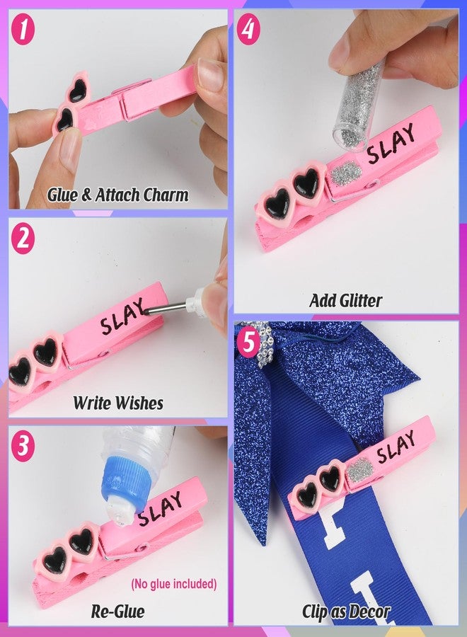 Starry 12 PCS Cheer pin me Ribbon Cheer Bow Keychain for Backpack Bag Blue Glitter Cheerleader Stuff with 30 Set Cheer Pins Spririt Clips Wooden Pins Gifts for Girls Bow Pin Holder - Image 4