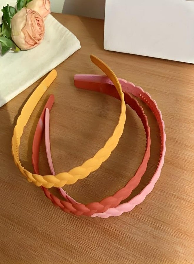 Freebies Women Fashion Braided Plastic Twist Thin Headbands Hair Loop Clasp Glitter Hairbands Elastics Hair Bands for Thick Fine Hair Accessories (Pack of 6) - Image 3