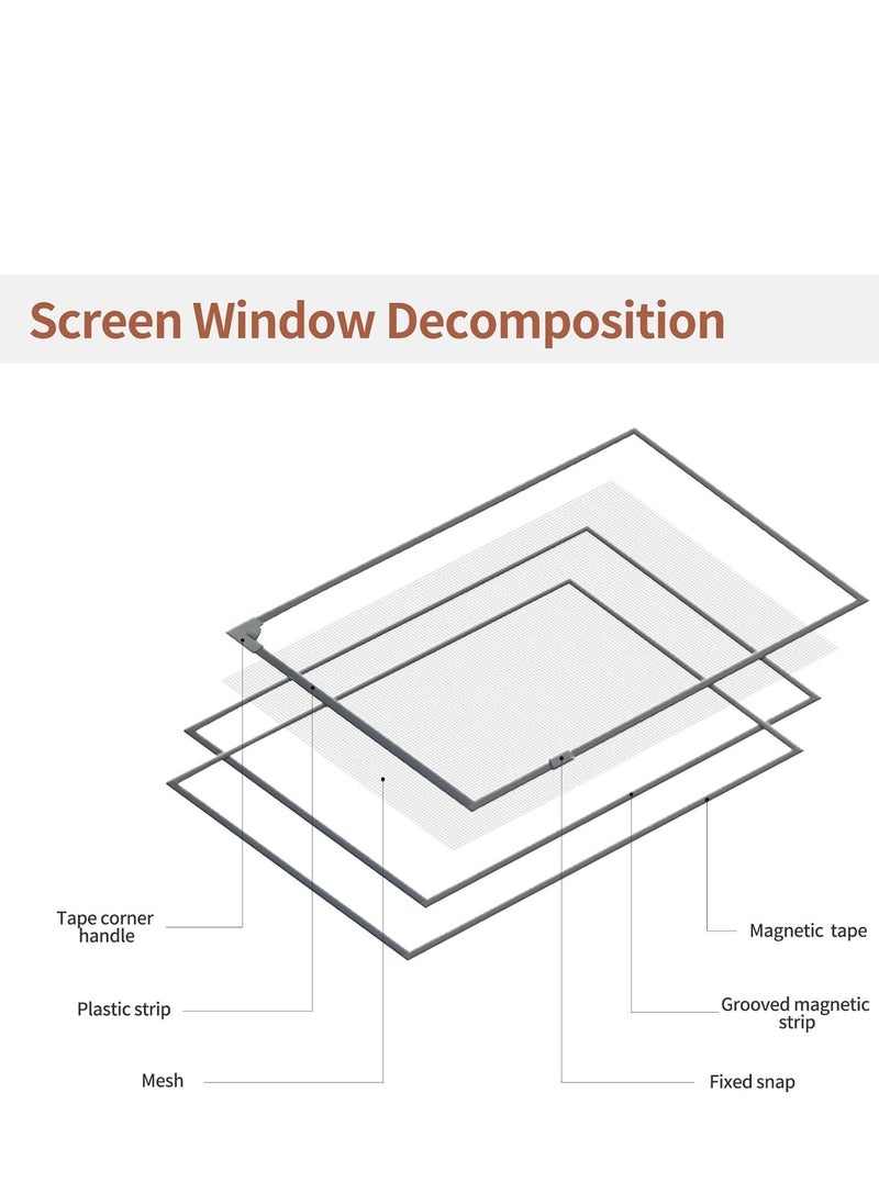 KASTWAVE - DIY Window Screen Anti Mosquito Mesh Window Screens for House Windows Magnetic Screen Window Adjustable Net Fiberglass Fine Screen with Grey Mesh (39''x59'') - Image 1