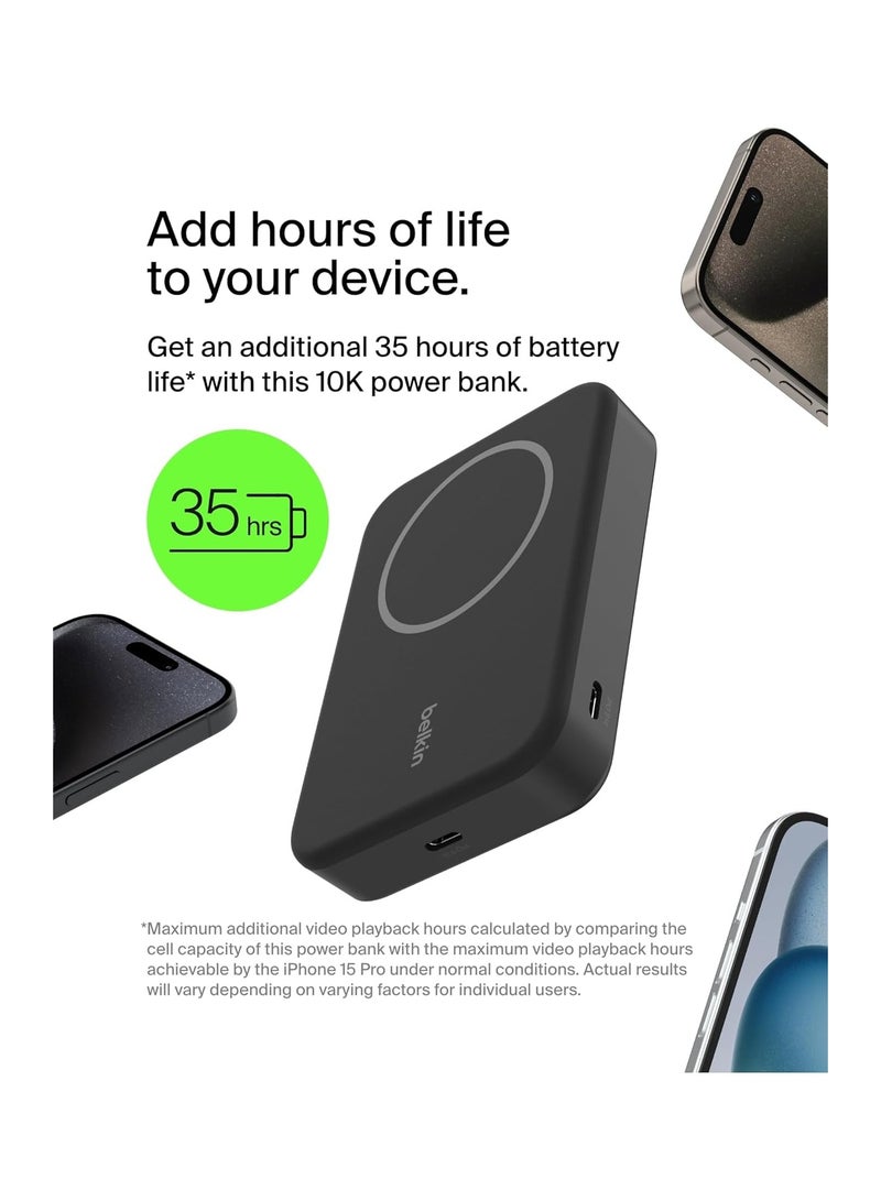 belkin 10000 mAh BoostCharge Pro Wireless Power Bank 10000mAh with Qi2, MagSafe Compatible Portable Charger + Built-in Pop-up Kickstand - For iPhone 16, 16 Plus, 16 Pro, 16 Pro Max, iPhone 15, and More - Black - Image 3