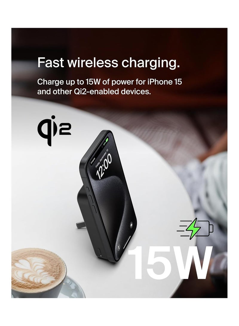 belkin 10000 mAh BoostCharge Pro Wireless Power Bank 10000mAh with Qi2, MagSafe Compatible Portable Charger + Built-in Pop-up Kickstand - For iPhone 16, 16 Plus, 16 Pro, 16 Pro Max, iPhone 15, and More - Black - Image 2