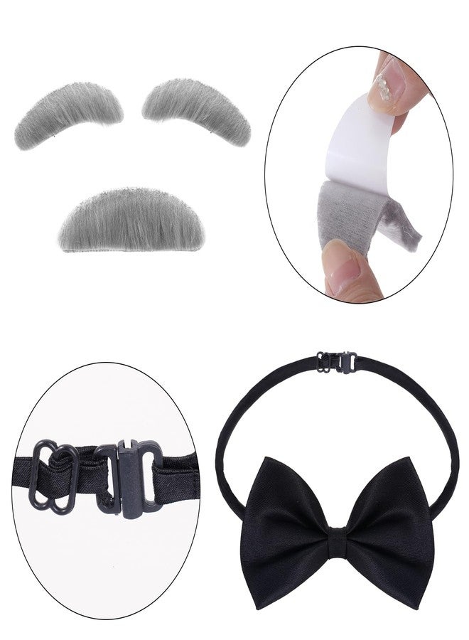 cnomg 6PCS Old Man Costume 1 00 Day of School Grandpa Accessories Hat Bow Tie Glasses Eyebrows Mustache Inflatable Cane Set - Image 3