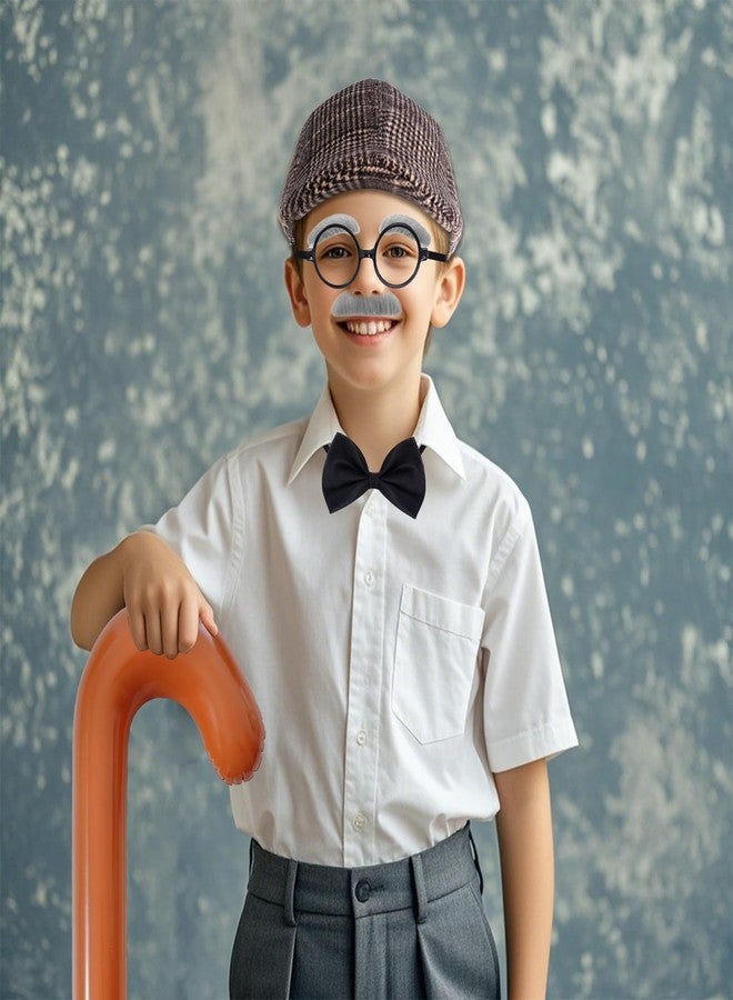 cnomg 6PCS Old Man Costume 1 00 Day of School Grandpa Accessories Hat Bow Tie Glasses Eyebrows Mustache Inflatable Cane Set - Image 4