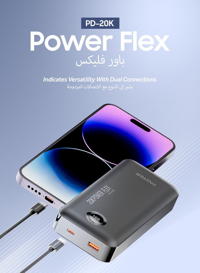 Faster PowerFlex PD20K Powerbank- 22.5W 20000mAh Power Bank 20W USB-A & 18W USB-C Input/Outputs LED Digital Display- Fast Charging Dual Built-in Type-C Portable Charger Compatible for iOS Android Phones Tablets Gaming Devices Smart Watches - Image 2