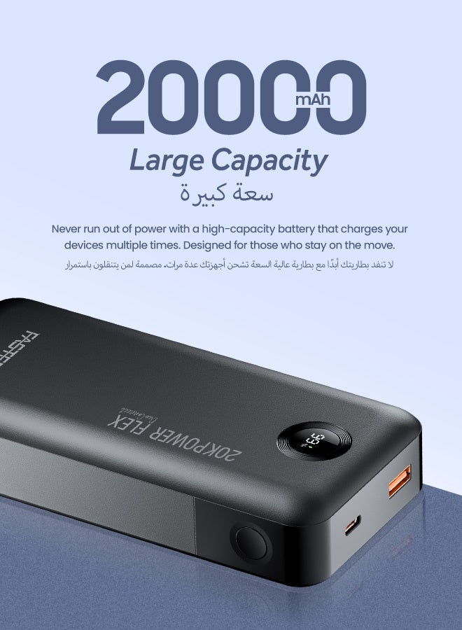 Faster PowerFlex PD20K Powerbank- 22.5W 20000mAh Power Bank 20W USB-A & 18W USB-C Input/Outputs LED Digital Display- Fast Charging Dual Built-in Type-C Portable Charger Compatible for iOS Android Phones Tablets Gaming Devices Smart Watches - Image 3